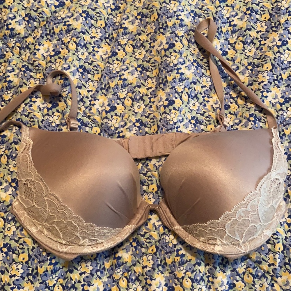 Taupe bra with iridescent lace